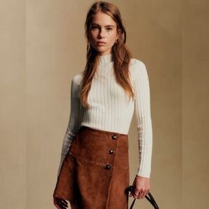 Sezane Cream Ribbed Mock-Neck Sweater